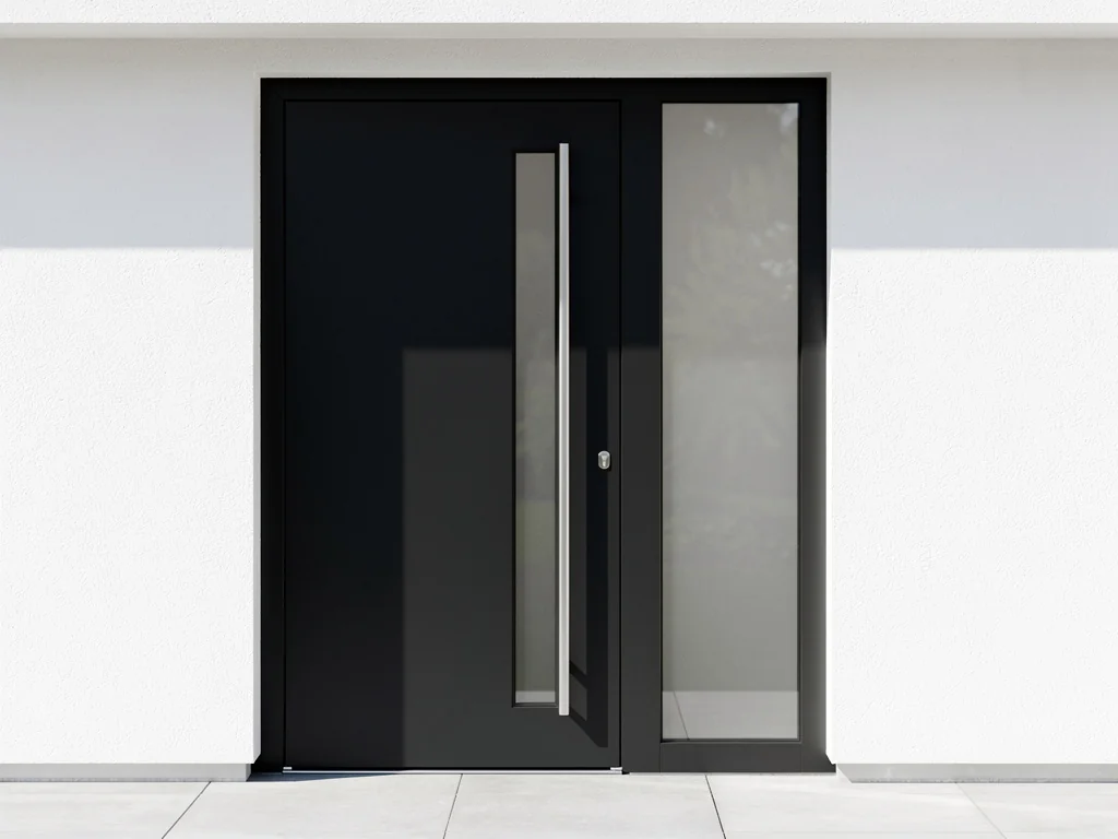 Porte d'entrée en aluminium noir avec vitrage latéral